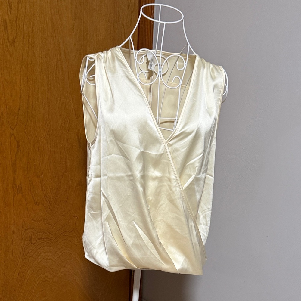 Joie Cream Satin Drape Wrap Tank Top